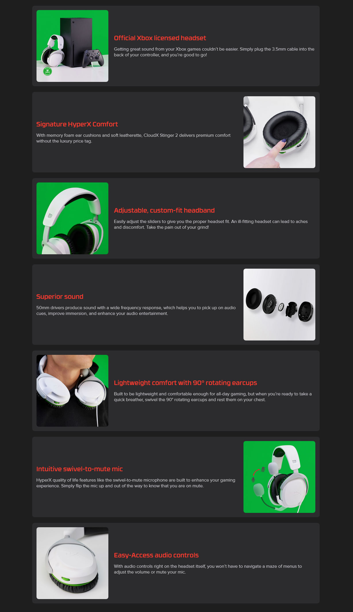 HyperX CloudX Stinger II Xbox Wired Gaming Headset - White