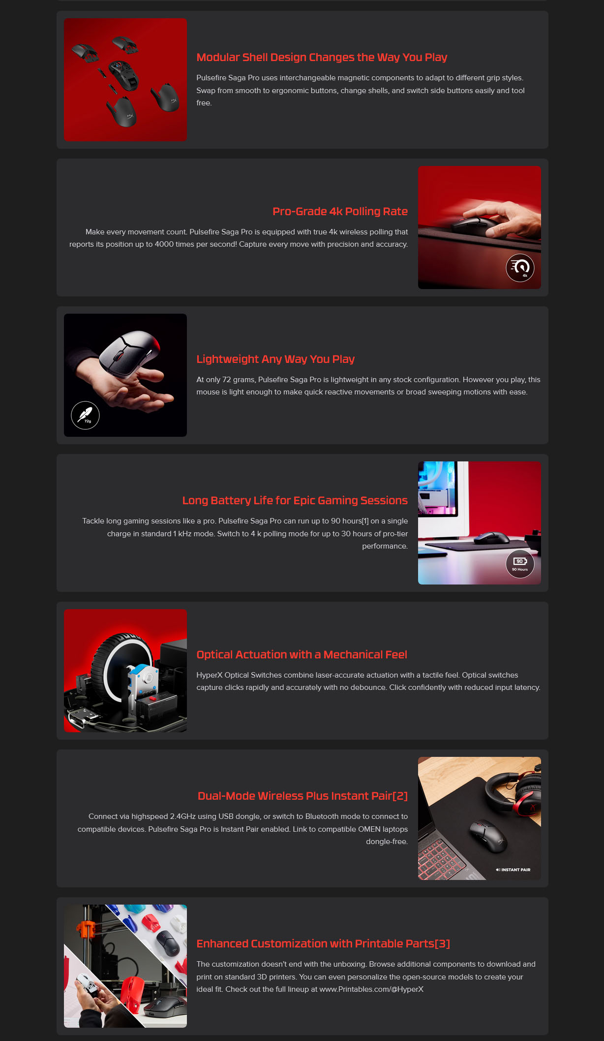HyperX Pulsefire Saga Pro Wireless Optical Gaming Mouse - Black