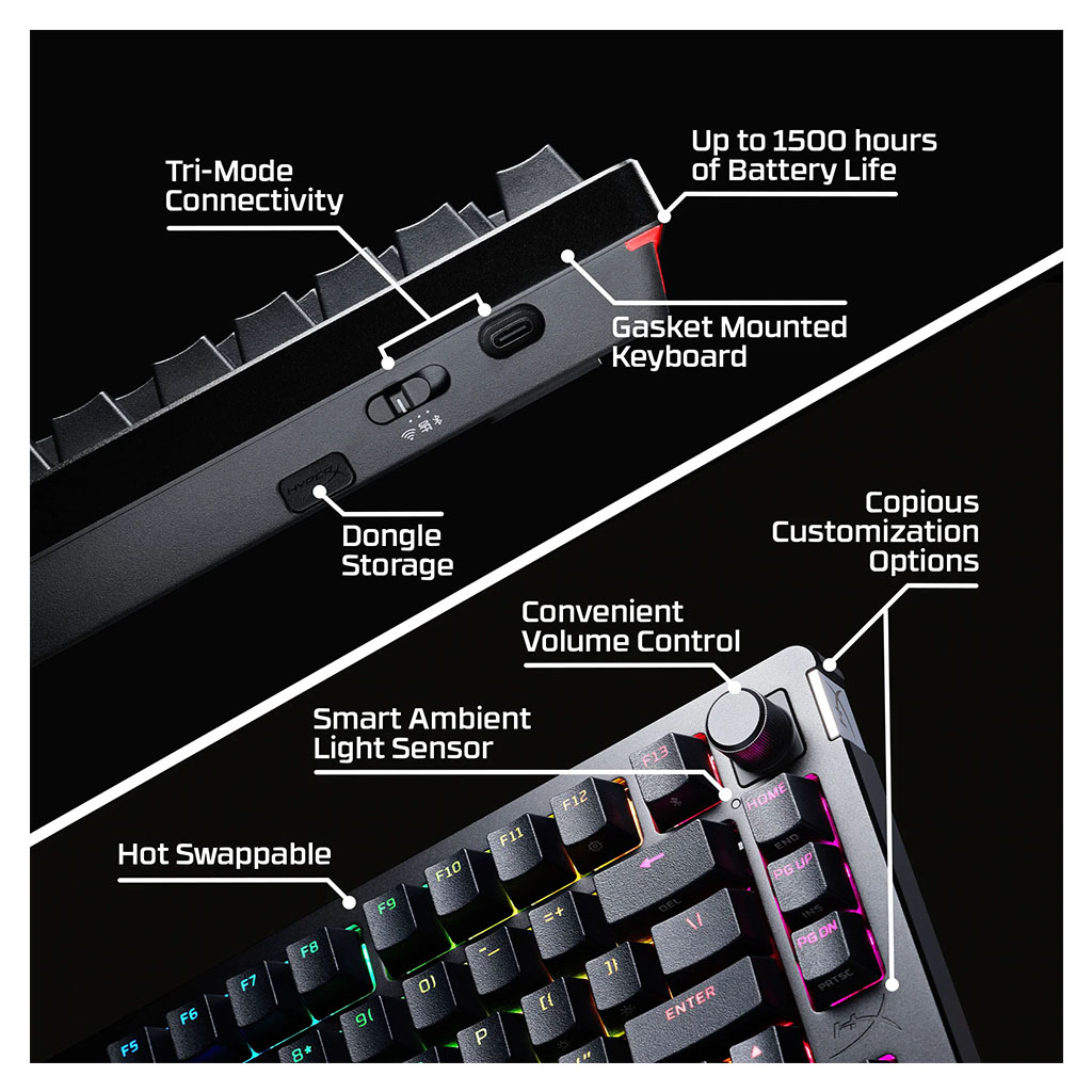 HyperX Rise 75 Hot-Swappable Wireless RGB Mechanical Gaming Keyboard ...