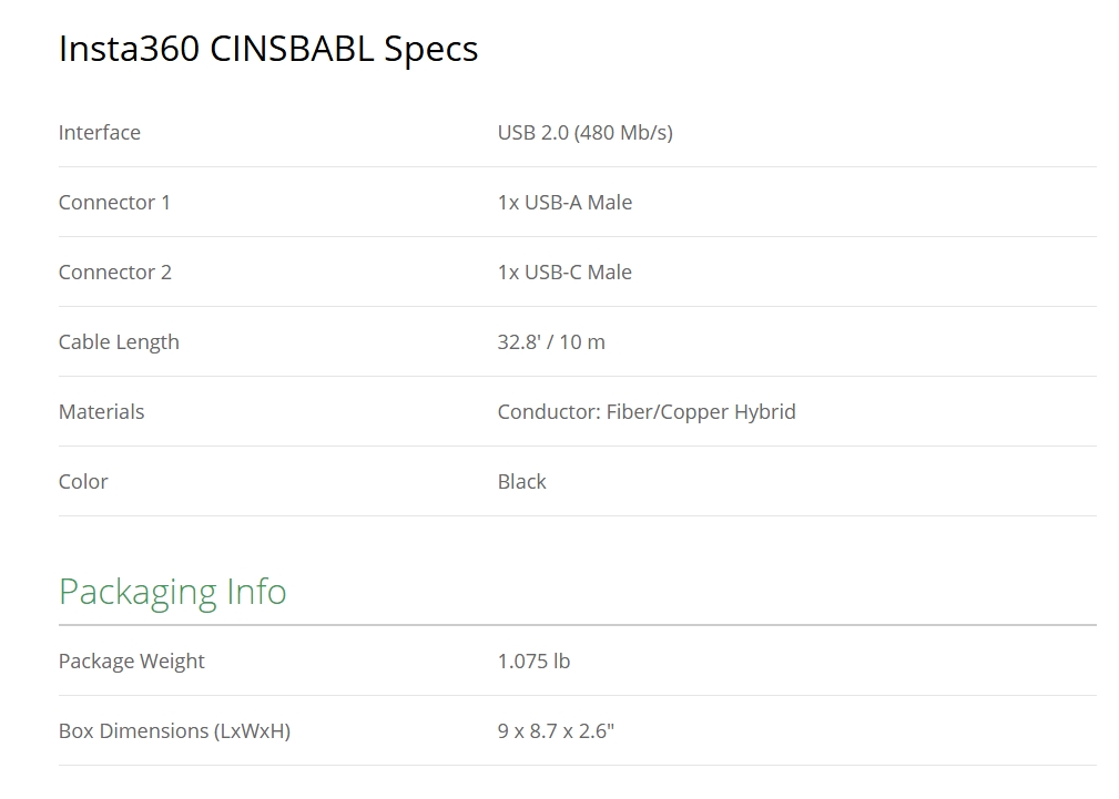 Insta360 Connect 10m Extra Long USB-A to USB-C Cable