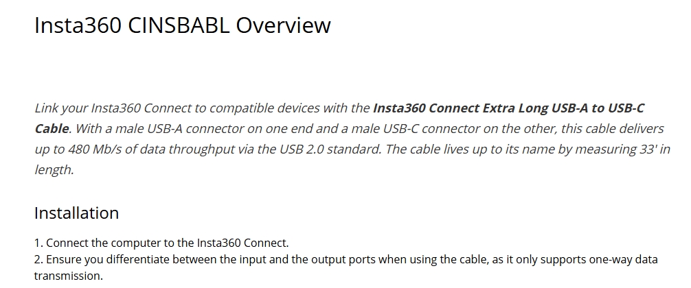 Insta360 Connect 10m Extra Long USB-A to USB-C Cable