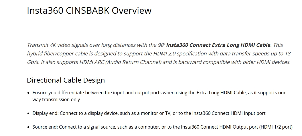 Insta360 Connect 30m Extra Long HDMI Cable