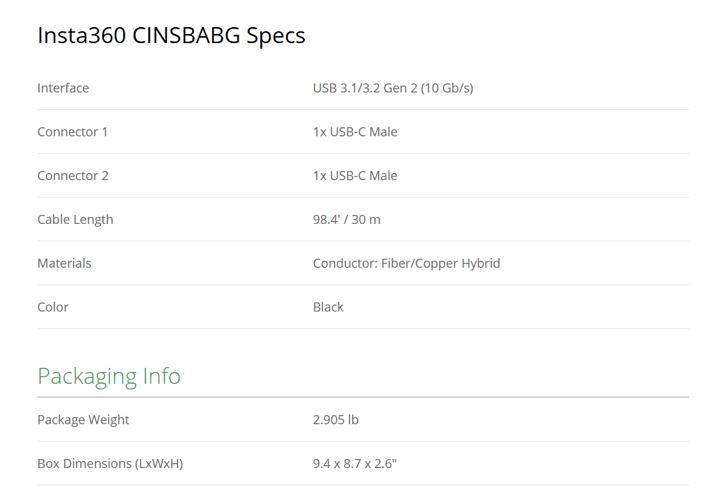 Insta360 Connect 30m Extra Long USB-C Cable