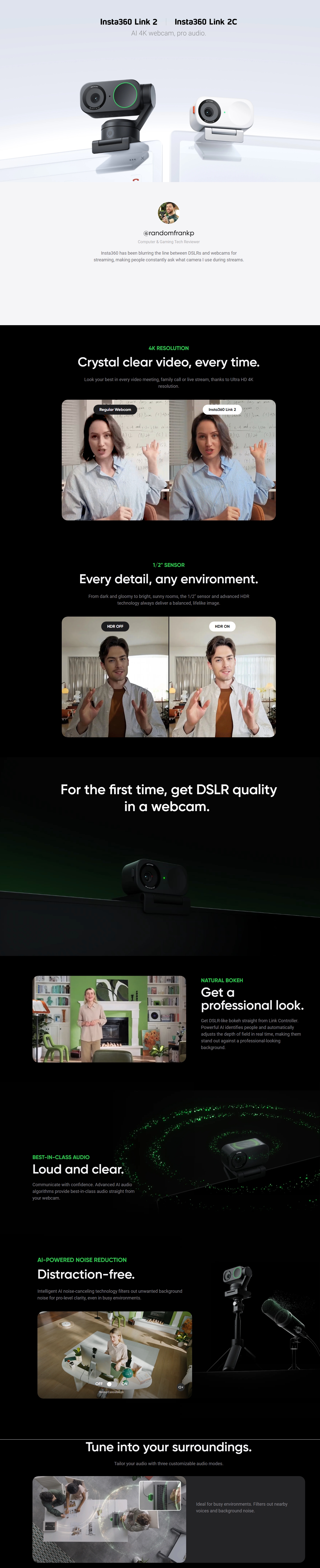 Insta360 Link 2C 4K AI Webcam - Black