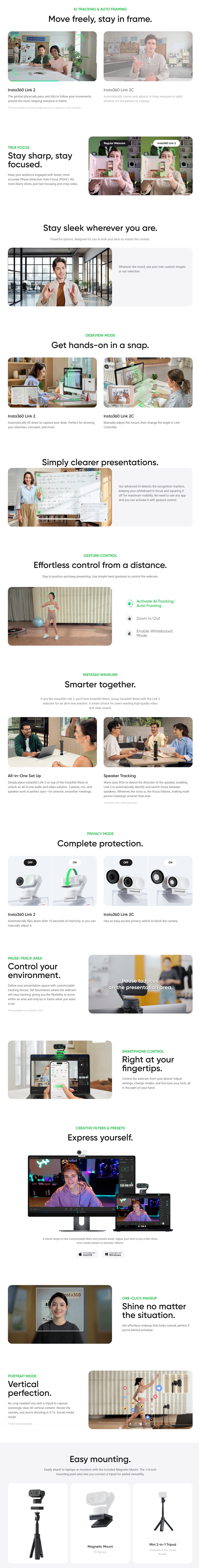 Insta360 Link 2C 4K AI Webcam - Black