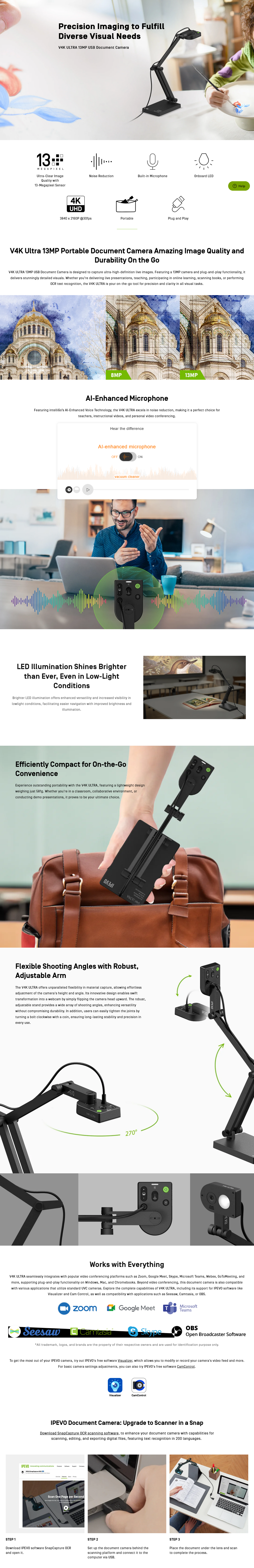 IPEVO V4K ULTRA 13MP USB Document Camera