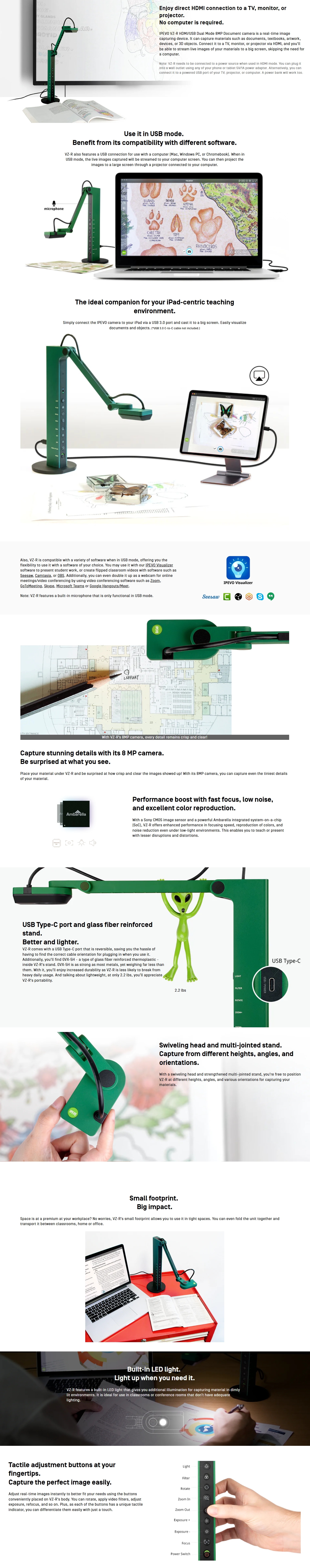 IPEVO VZ-R HDMI/USB 8MP Document Camera