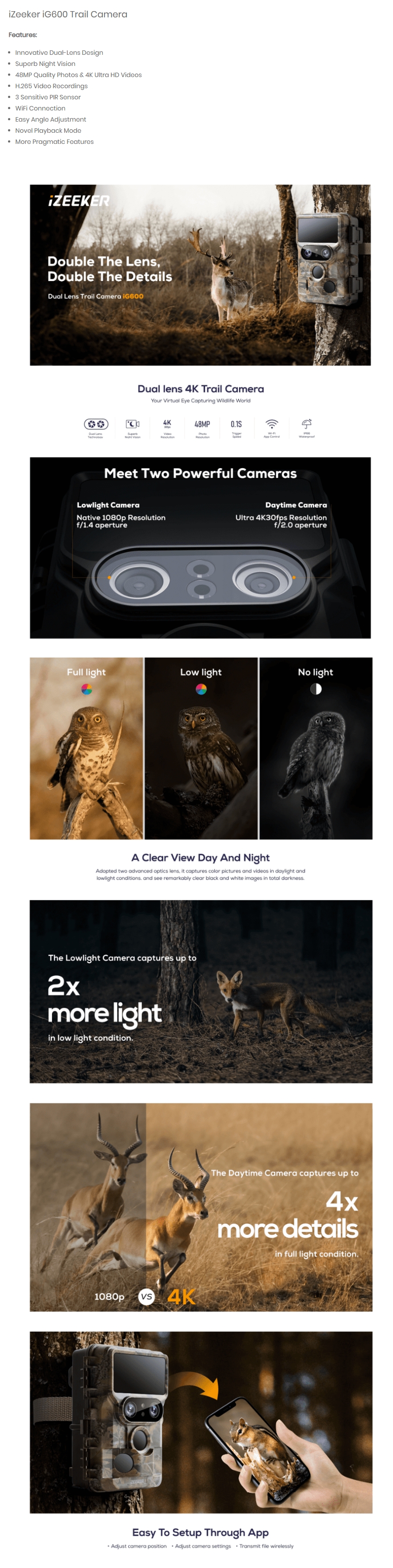 iZeeker IG600 4K Dual Lens Trail Camera