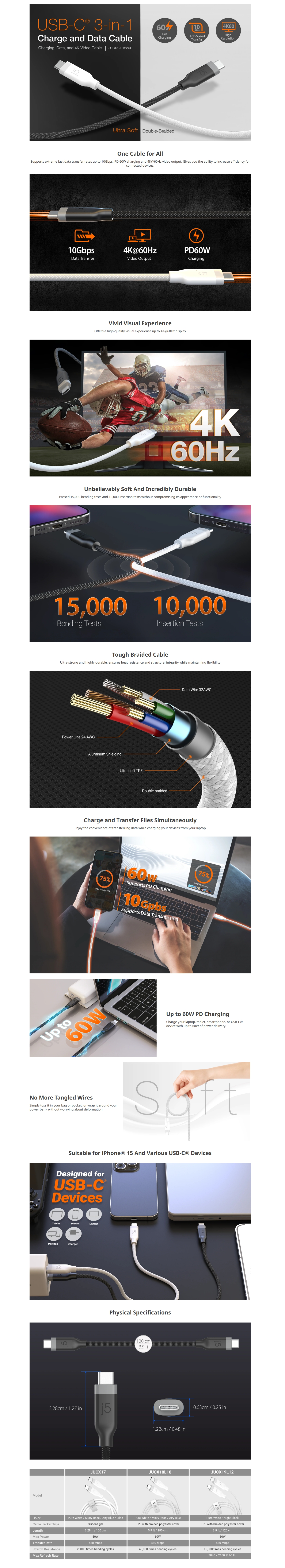 j5create 1.2m USB-C to USB-C Cable - Black