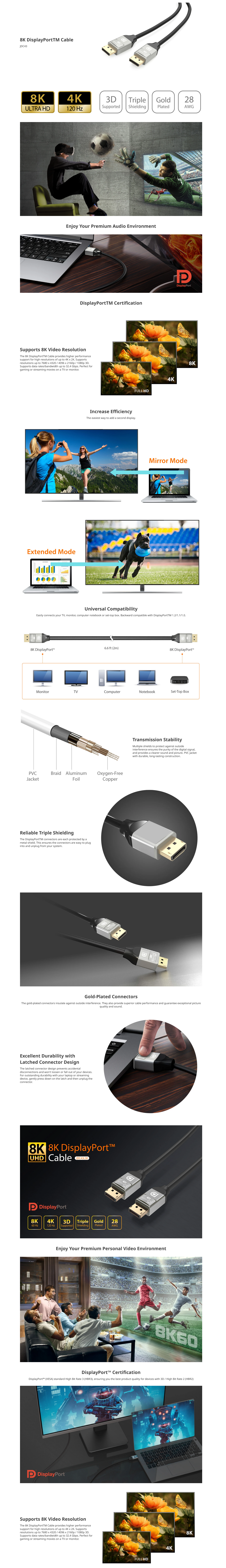 j5create 8K DisplayPort to DisplayPort Cable - 1M