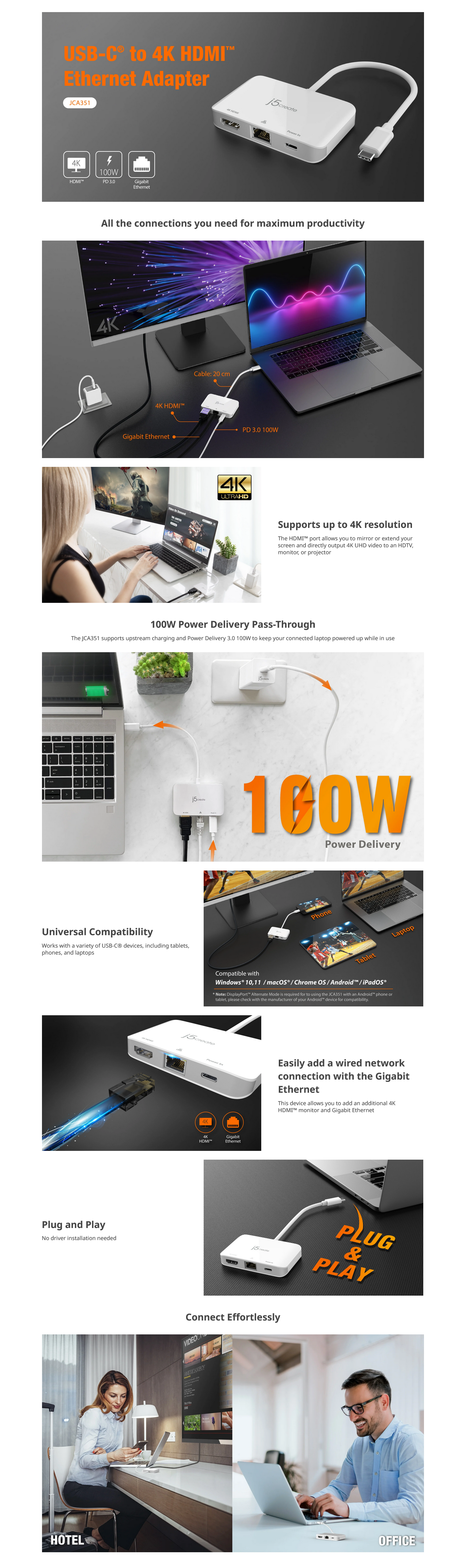 j5create JCA351 USB-C to 4K HDMI Ethernet Adapter