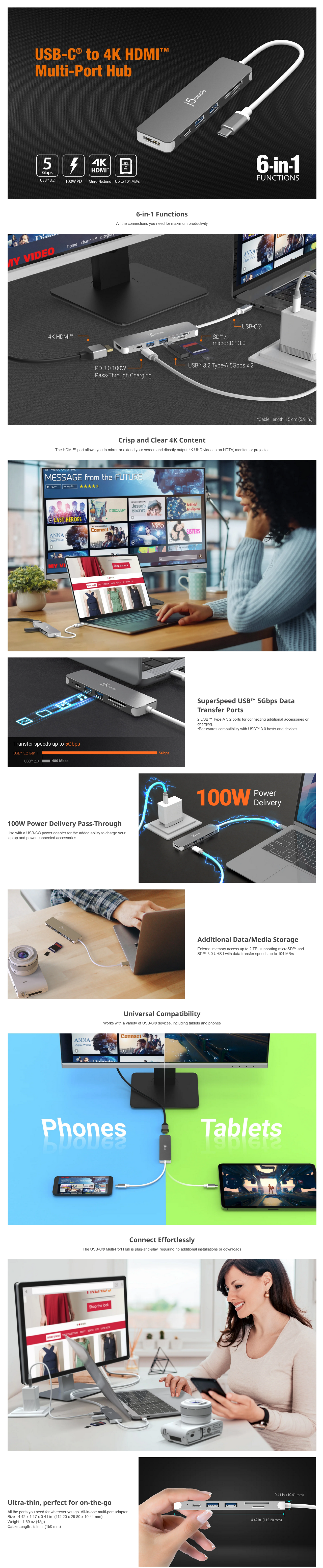 j5create JCD353 USB-C To 4K HDMI Multi-Port Hub