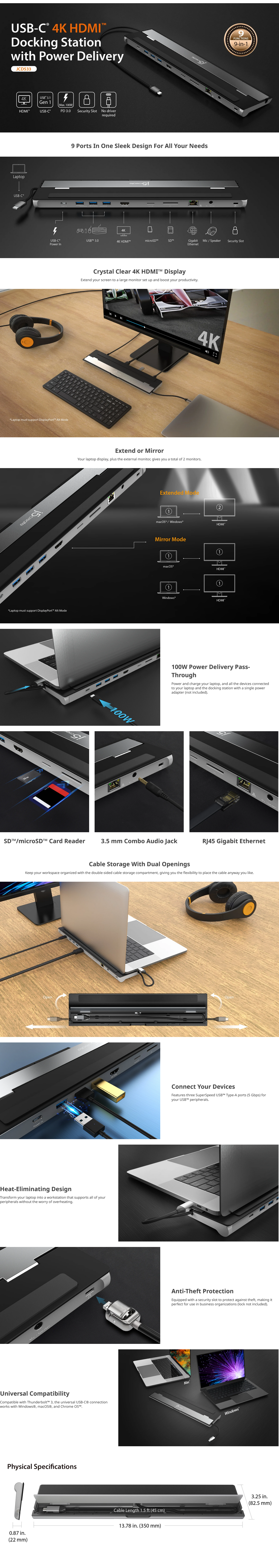 j5create JCD533 USB-C 4K HDMI Docking Station w/ PD