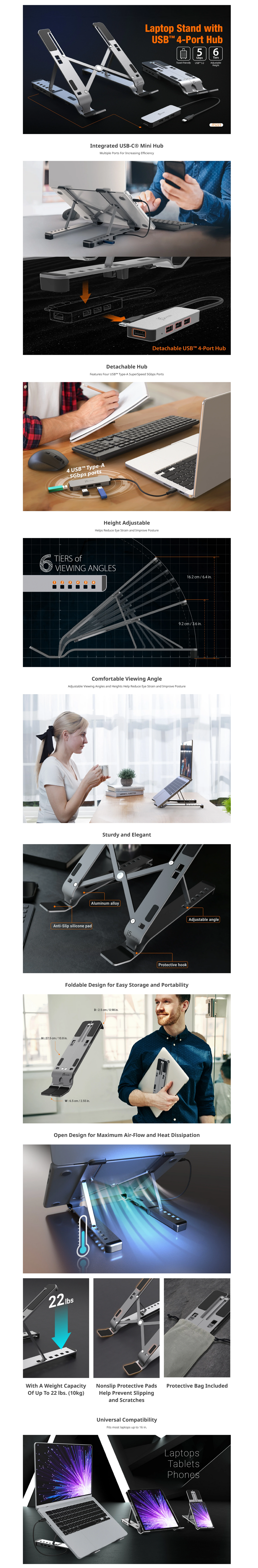 j5create JTS223 Laptop Stand With USB 4-Port Hub