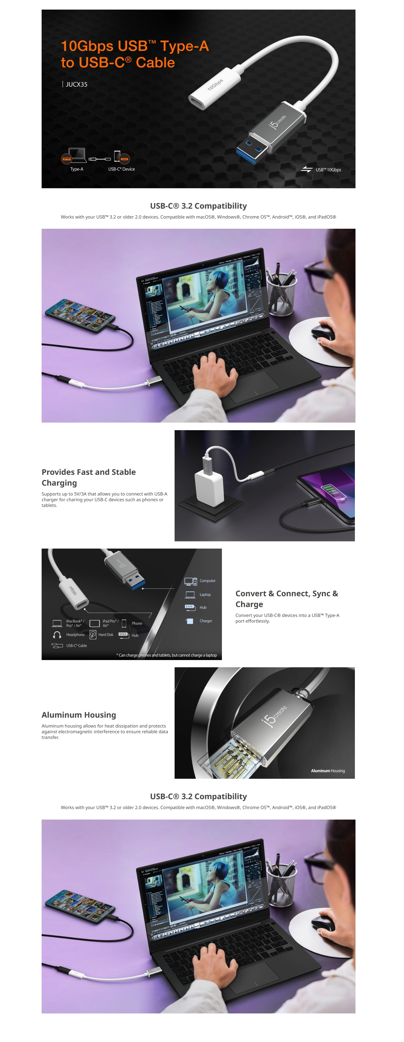 j5create JUCX35 USB-A to USB-C Cable