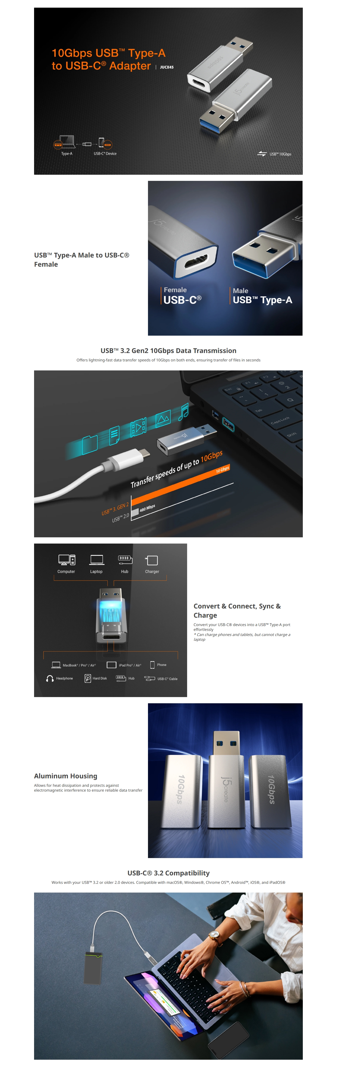 j5create JUCX45 USB-A to USB-C Adapter