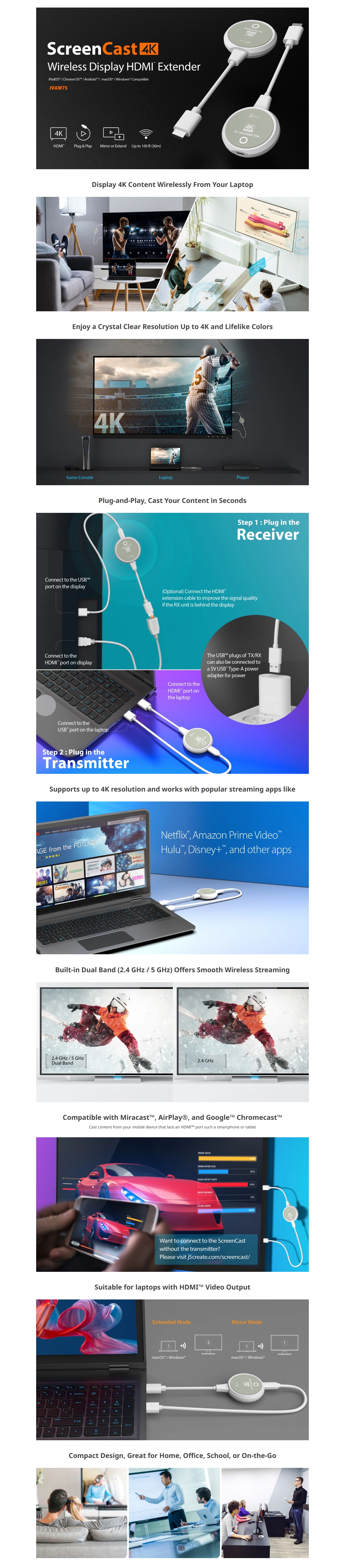 j5create JVAW75 ScreenCast 4K Wireless Display HDMI Extender