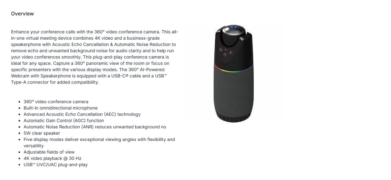 j5create JVU468 4K AI-Powered Video Conference Camera