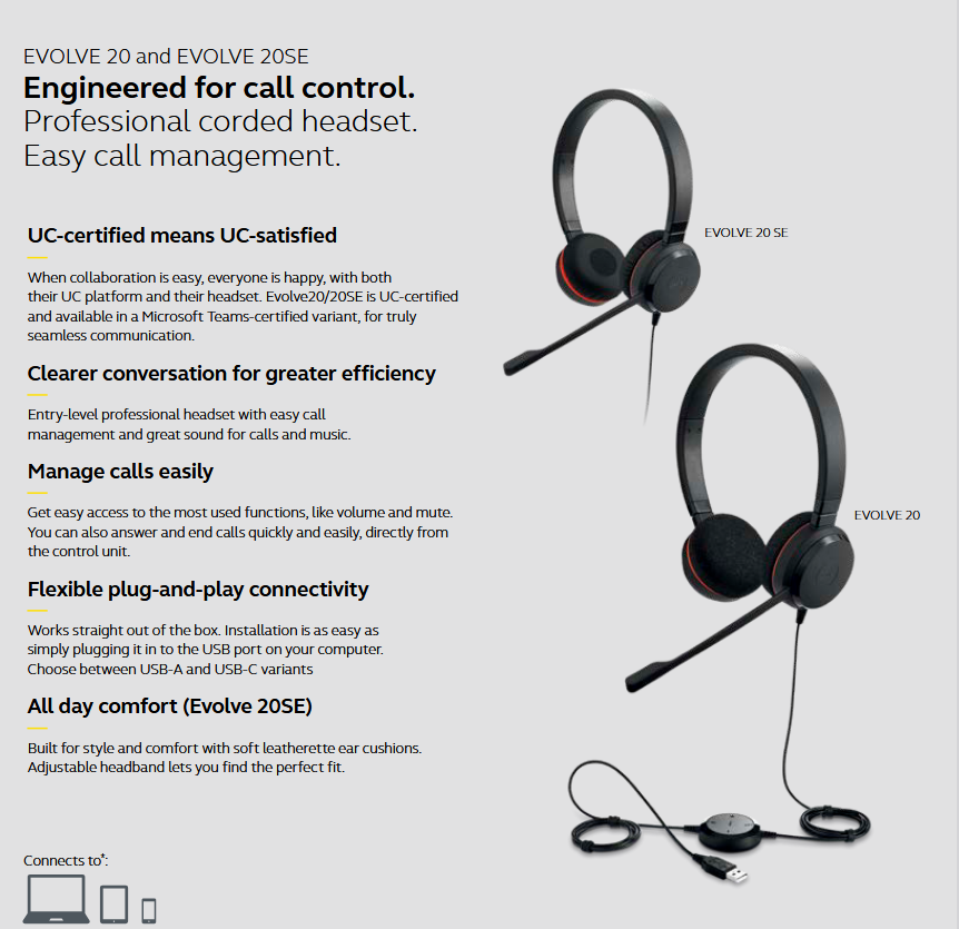 Jabra Evolve 20 MS Mono Headset - USB-A