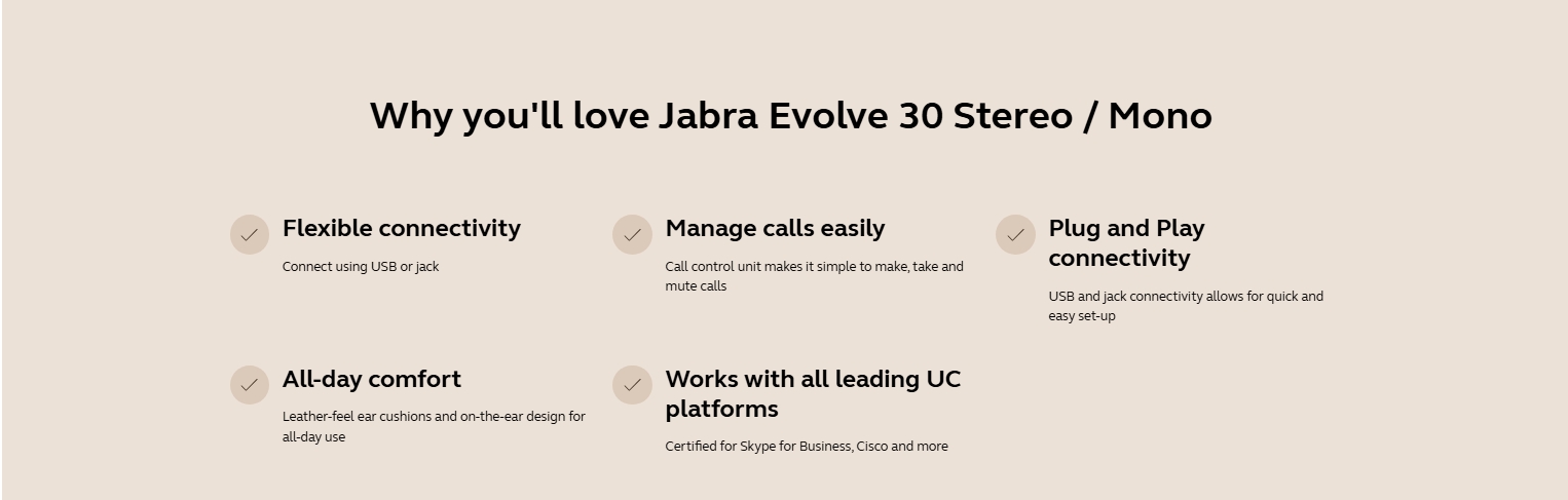Jabra Evolve 30 II UC Stereo Headset - USB-C/A + 3.5mm