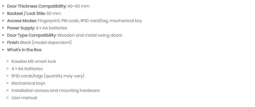 Kaadas M5 Smart Door Lock - Black