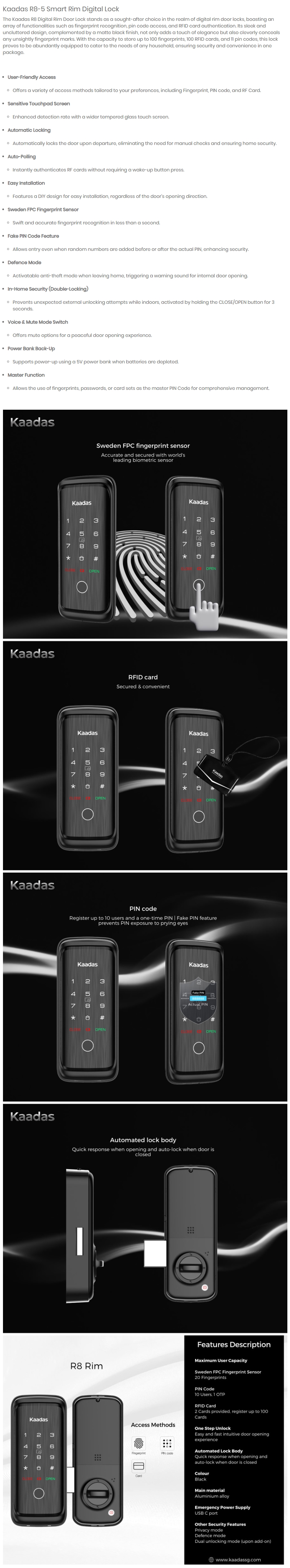 Kaadas R8-5 Smart Rim Digital Lock