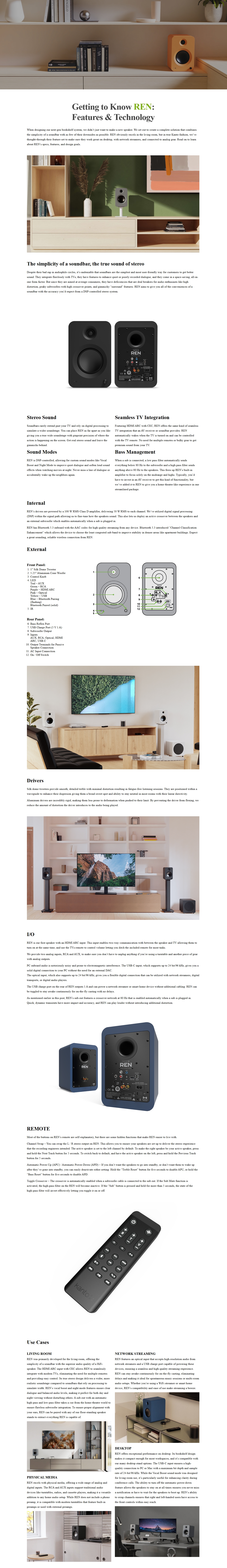Kanto REN 200W Powered Bookshelf Speakers - Matte Black