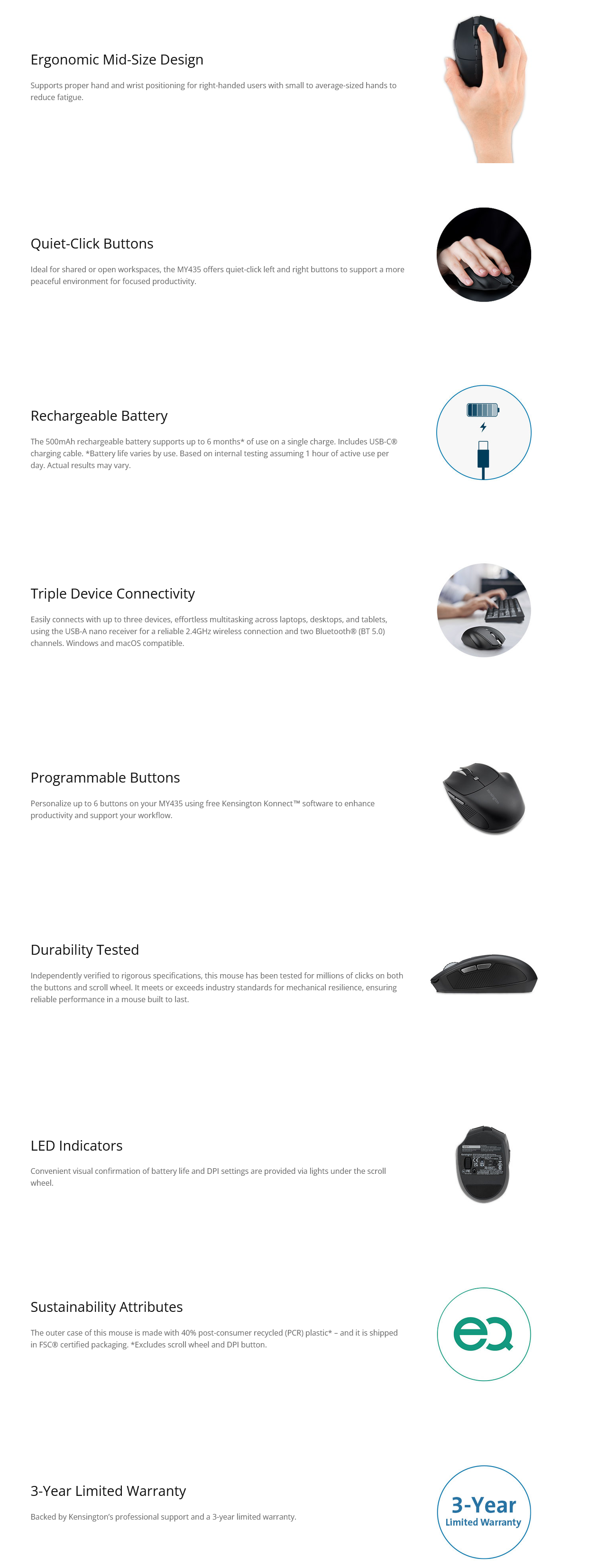 Kensington MY435 EQ Rechargeable Ergonomic Wireless Mouse