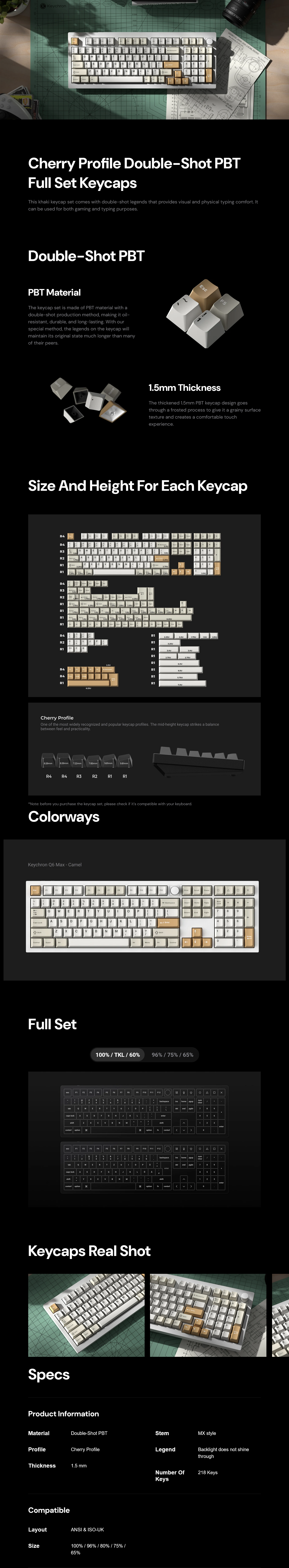 Keychron Cherry Profile Double-shot PBT Keycaps Set - Camel (218 Keys)