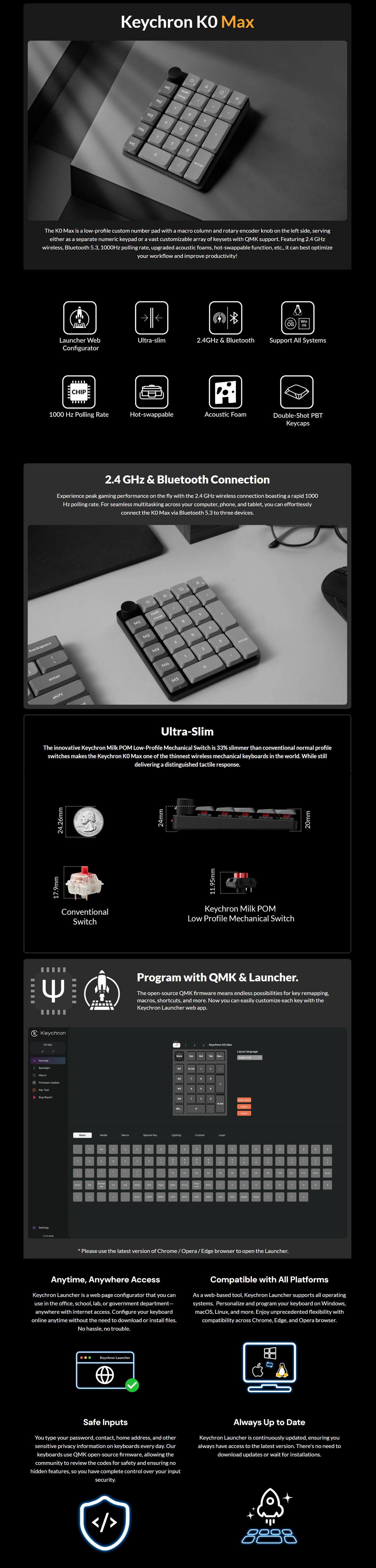 Keychron K0 Max QMK Wireless Custom Number Pad - Keychron Milk POM Brown Switches