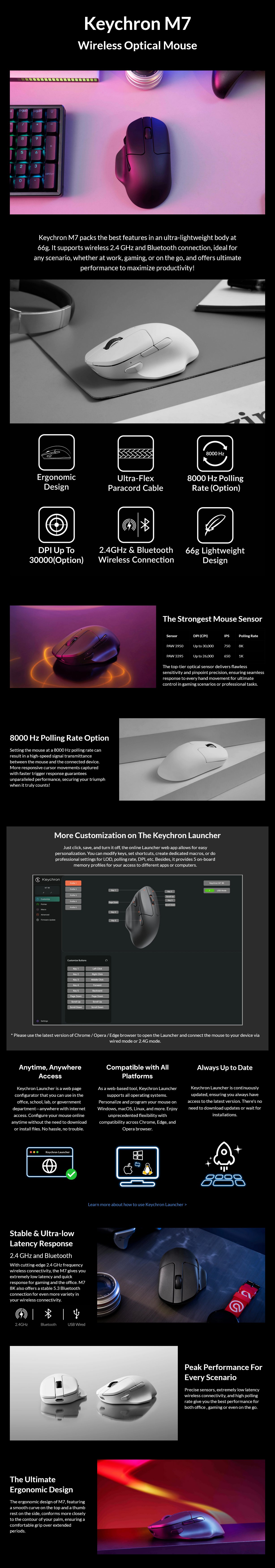 Keychron M7 8K Ergonomic Wireless Optical Mouse - White