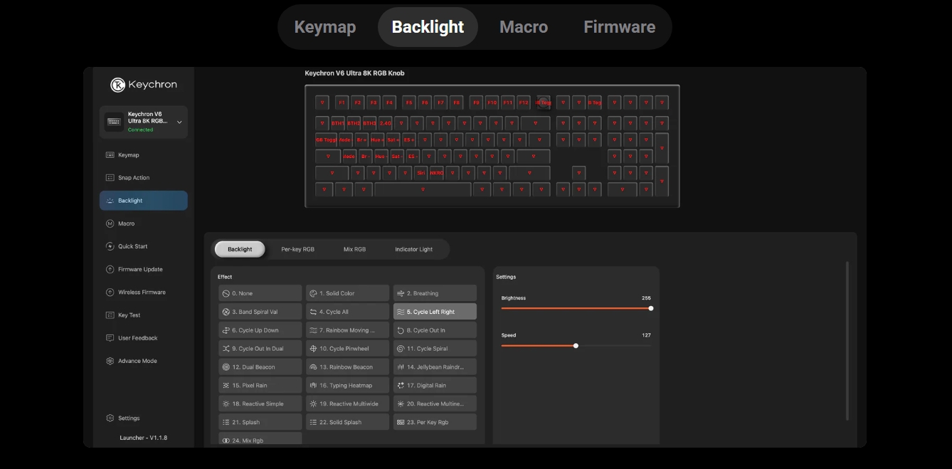 Keychron V6 Ultra 8K Wireless Custom Mechanical Keyboard - Black - Keychron Silk POM Switch - Brown