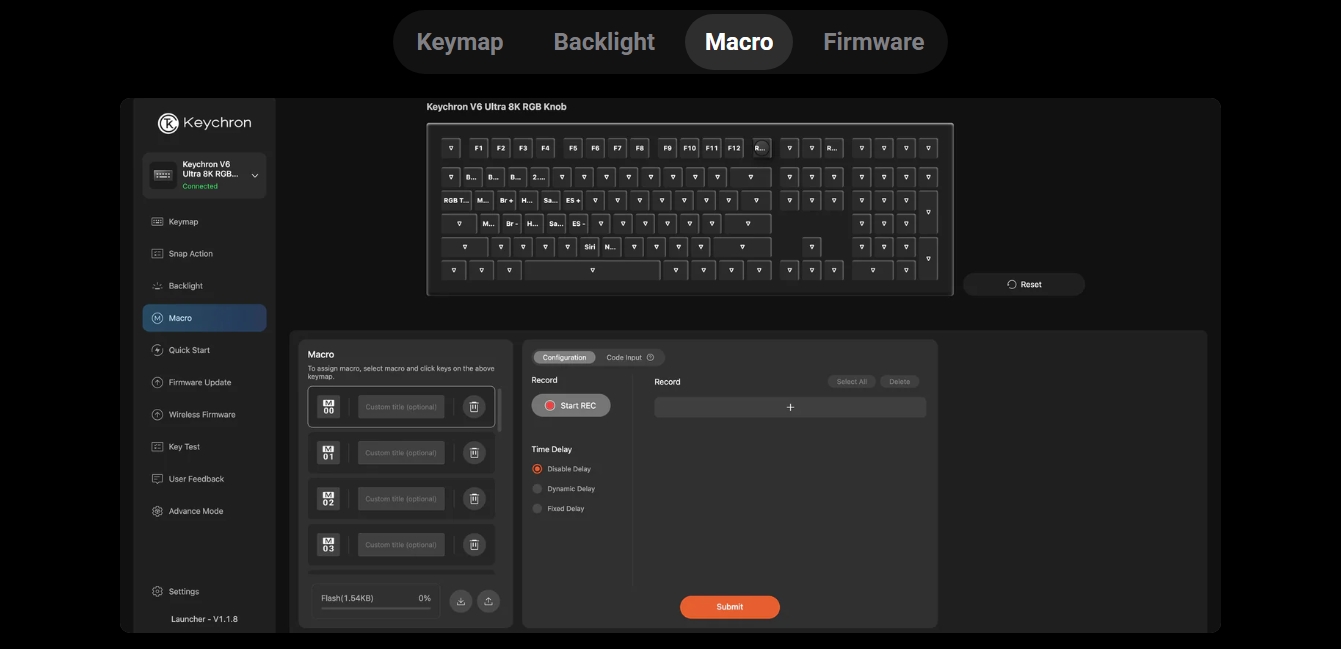 Keychron V6 Ultra 8K Wireless Custom Mechanical Keyboard - Black - Keychron Silk POM Switch - Brown
