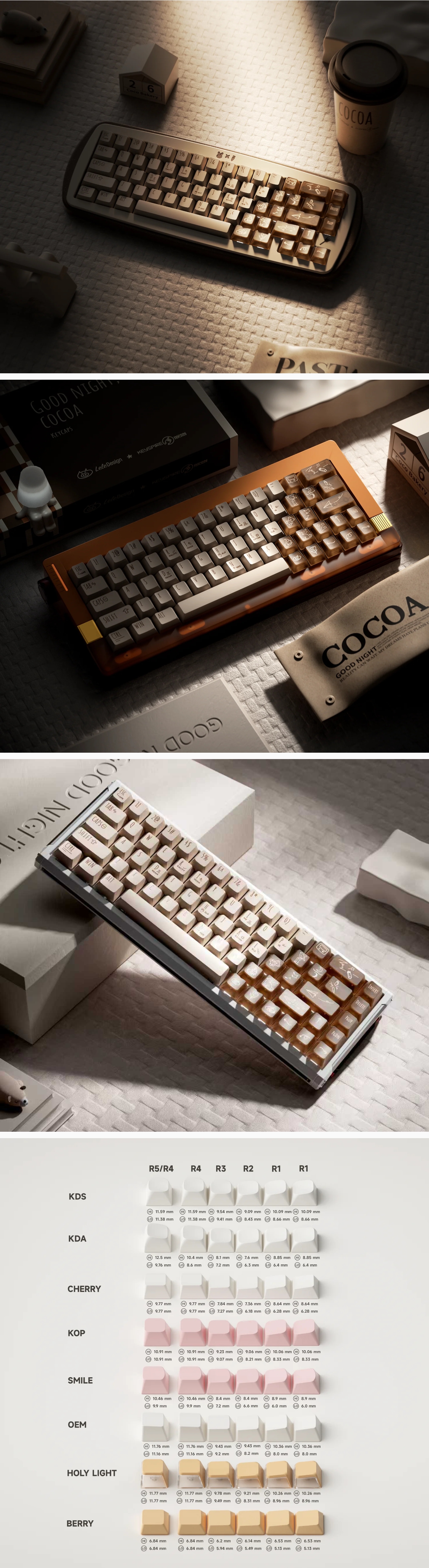 Keytok GOOD NIGHT COCOA Cherry Profile Dye-Sub PBT+PC Keycaps 131pcs Set