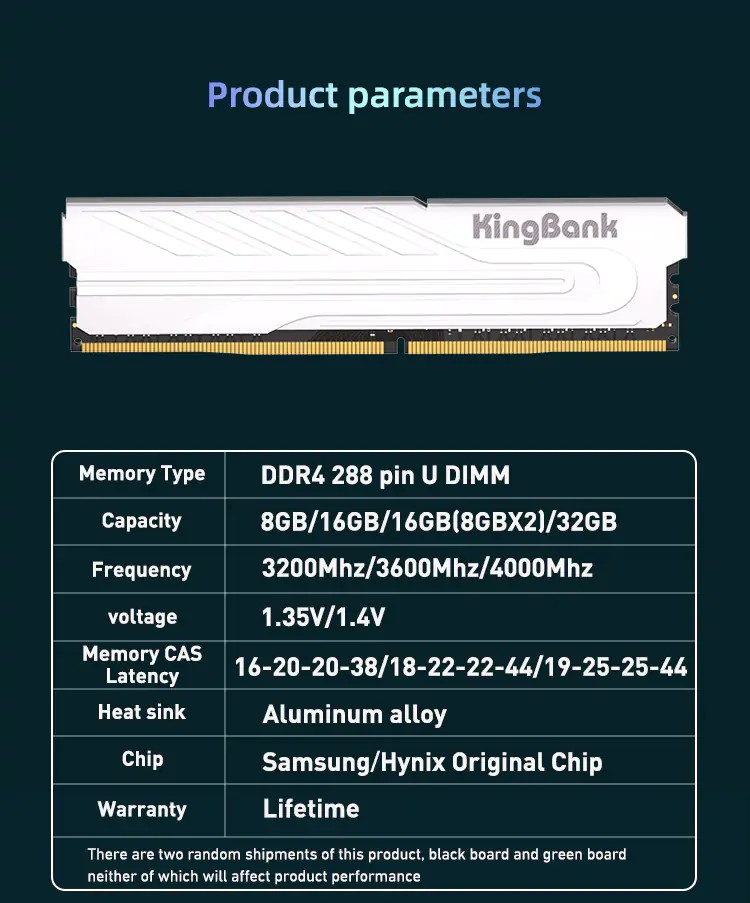 Kingbank 32GB (2x 16GB) DDR4 3200MHz Desktop Memory - Sliver