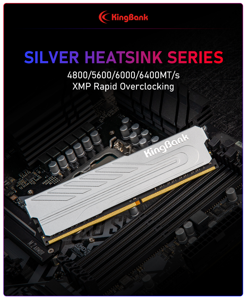 【新品】PCメモリ32GB(16GB×2)KingBank DDR5 6000MHz CL36(シルバーヒートシンク ) Kingbank 32GB (2x 16GB) DDR5 6000MHz C36 Desktop Memory - Sliver