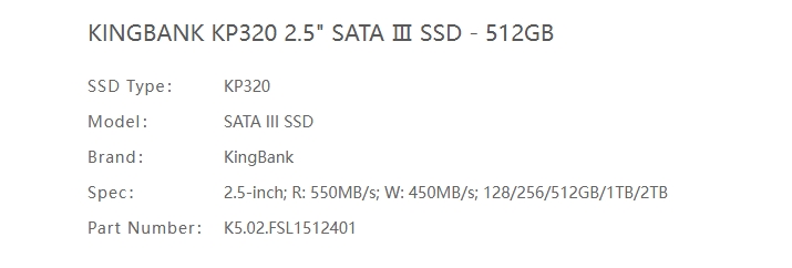 Kingbank KP320 512GB 2.5