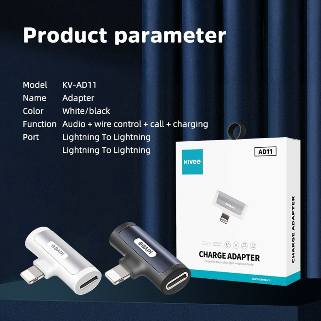Kivee AD11 Lightning to Lightning Audio & Charging Adapter - Black ...