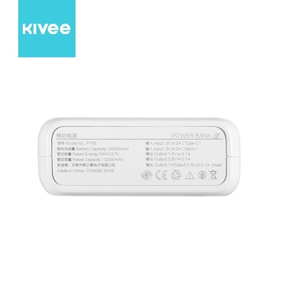 Kivee PT63 20000mAh Power Bank - White - ELEKIVPT63 | Mwave