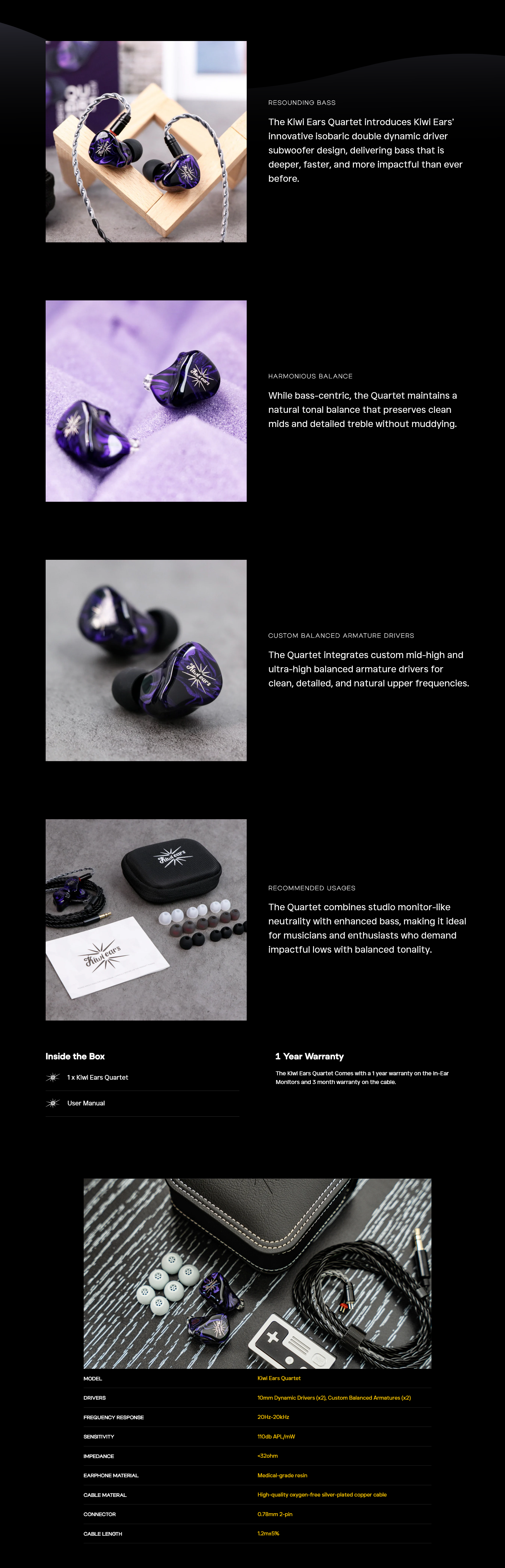 Kiwi Ears Quartet Hybrid In-Ear Monitors Earphones