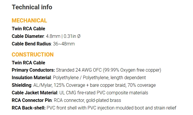 Kordz PRO3 0.5m 55 Ohm Twin RCA Cable