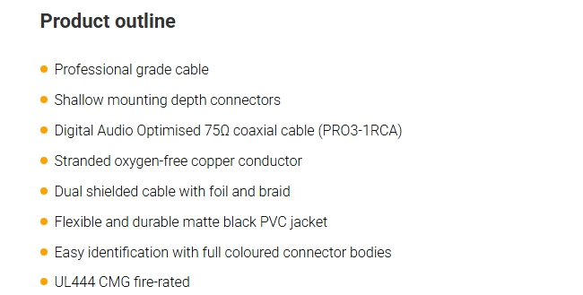 Kordz PRO3 0.5m 75 Ohm Single RCA Cable