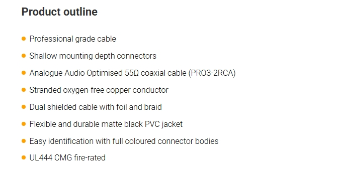 Kordz PRO3 1m 55 Ohm Twin RCA Cable