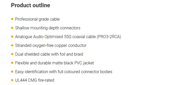 Kordz PRO3 2m 55 Ohm Twin RCA Cable