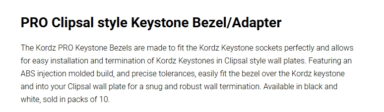 Kordz PRO Clipsal Style Keystone Bezel/Adapter - White - 10 Pack