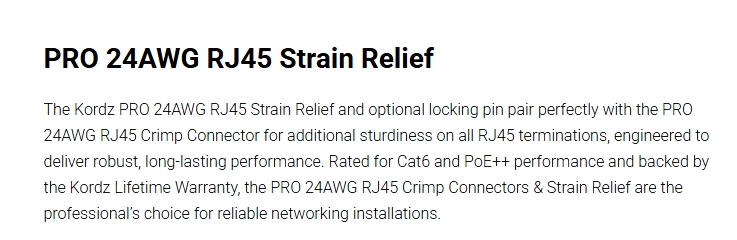 Kordz PRO RJ45 Strain Relief with Locking Pin - 100 Pack - Tinted