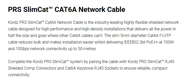 Kordz PRS SlimCat 305m CAT6A Slim Network Cable - Blue