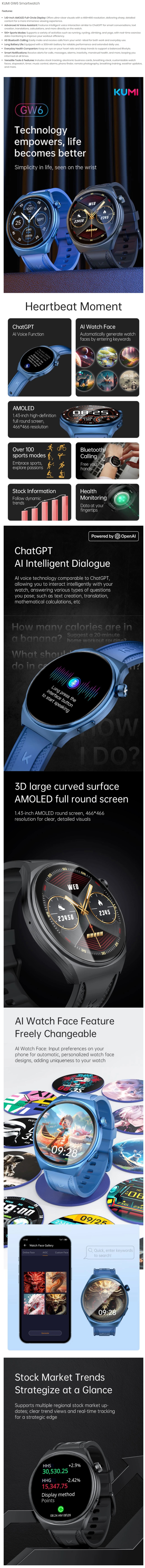 KUMI GW6 Smart Watch - Silver