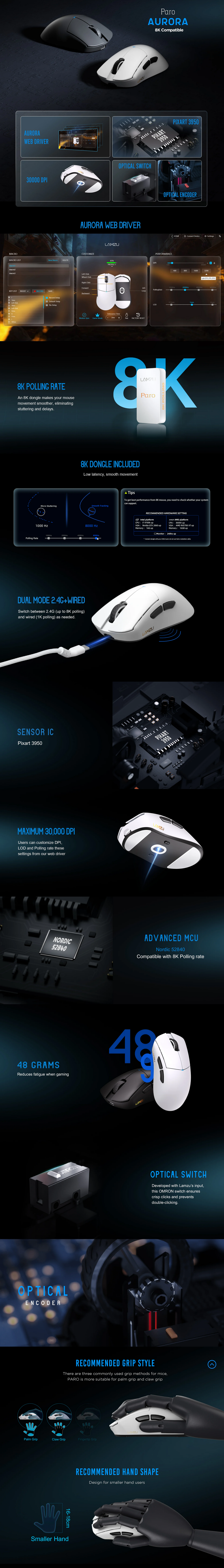 Lamzu Paro Aurora 8K Wireless Optical Gaming Mouse - Charcoal