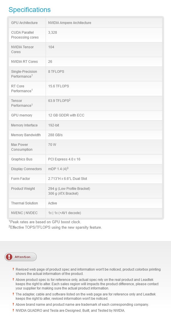 Leadtek NVIDIA RTX A2000 12GB Professional Video Card - Desktop Overview 3